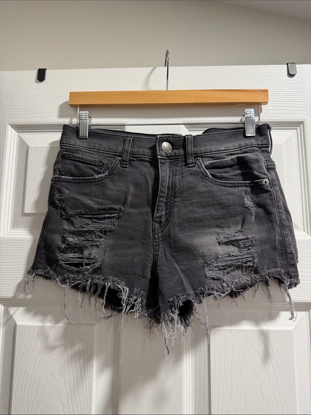 Express Black Distressed Denim Jean Shorts